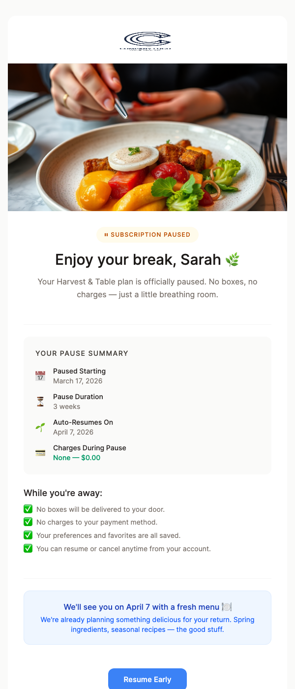 Subscription Pause Confirmation