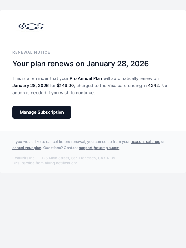 Subscription Renewal – Your Plan Renews in 7 Days