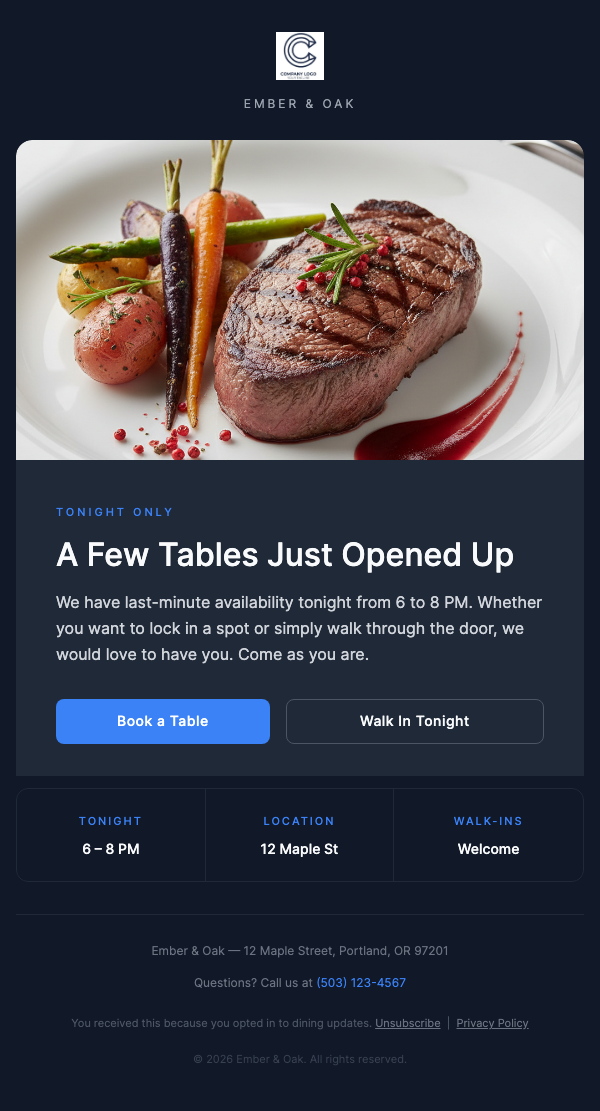 Table Available Tonight – Walk-Ins Welcome