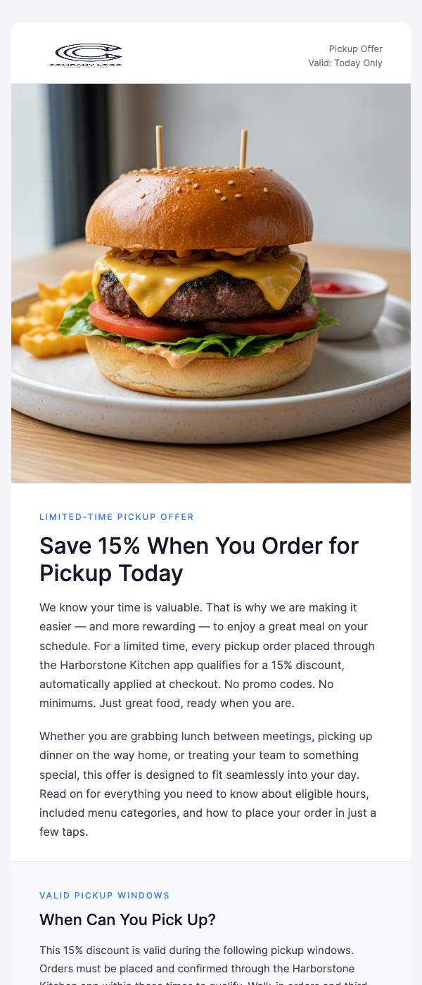 Takeout Special – Save When You Pick Up