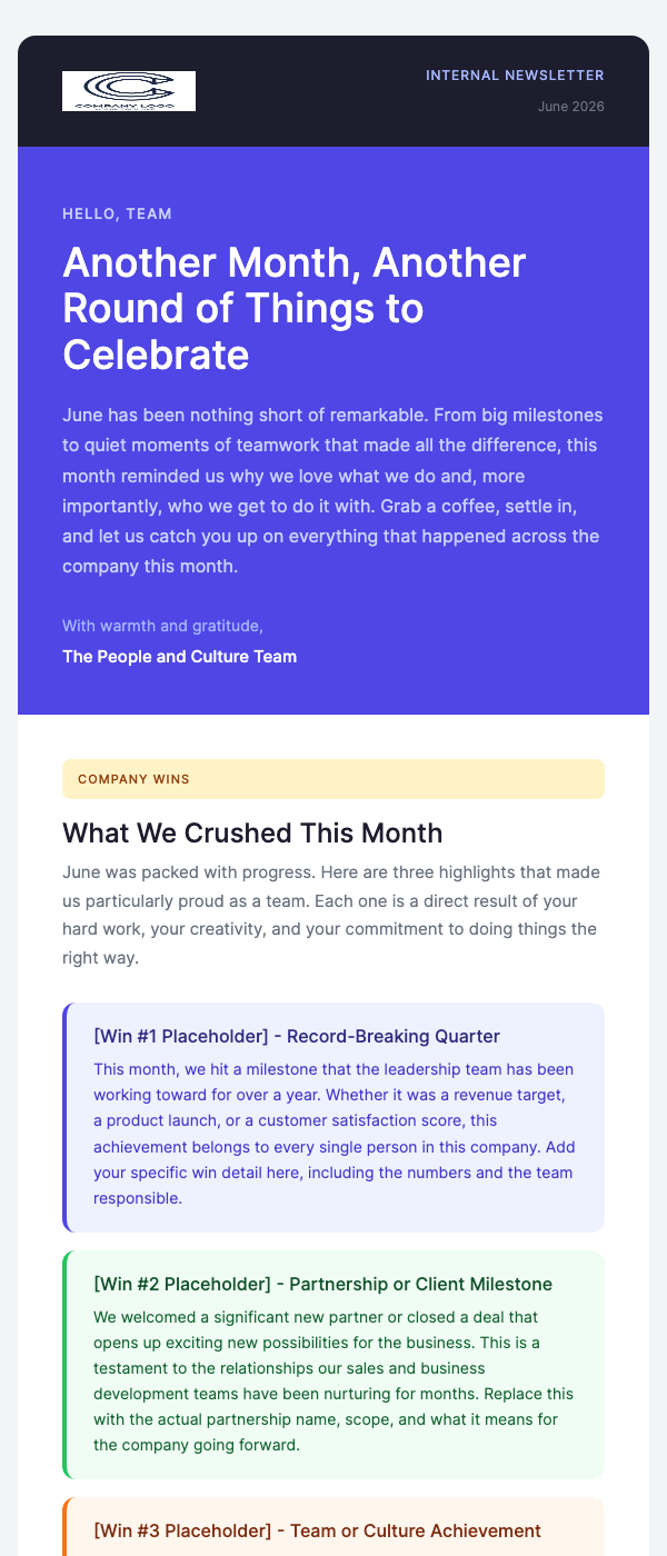 Team Newsletter – What's Happening This Month