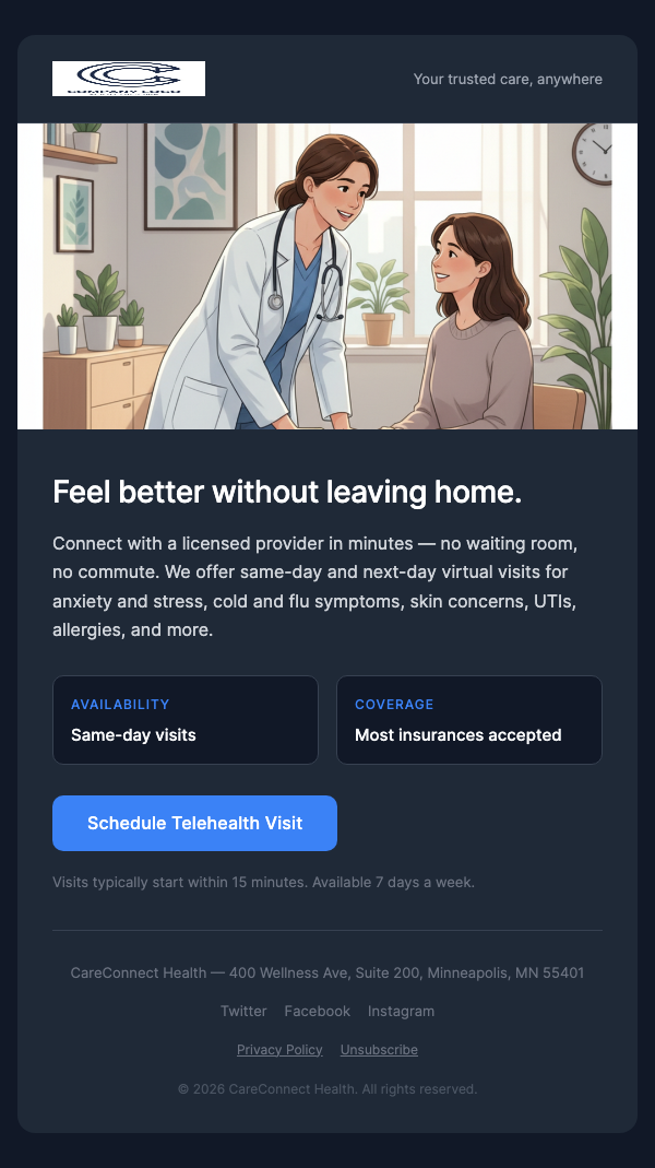 Telehealth Visit Available – Consult From Home