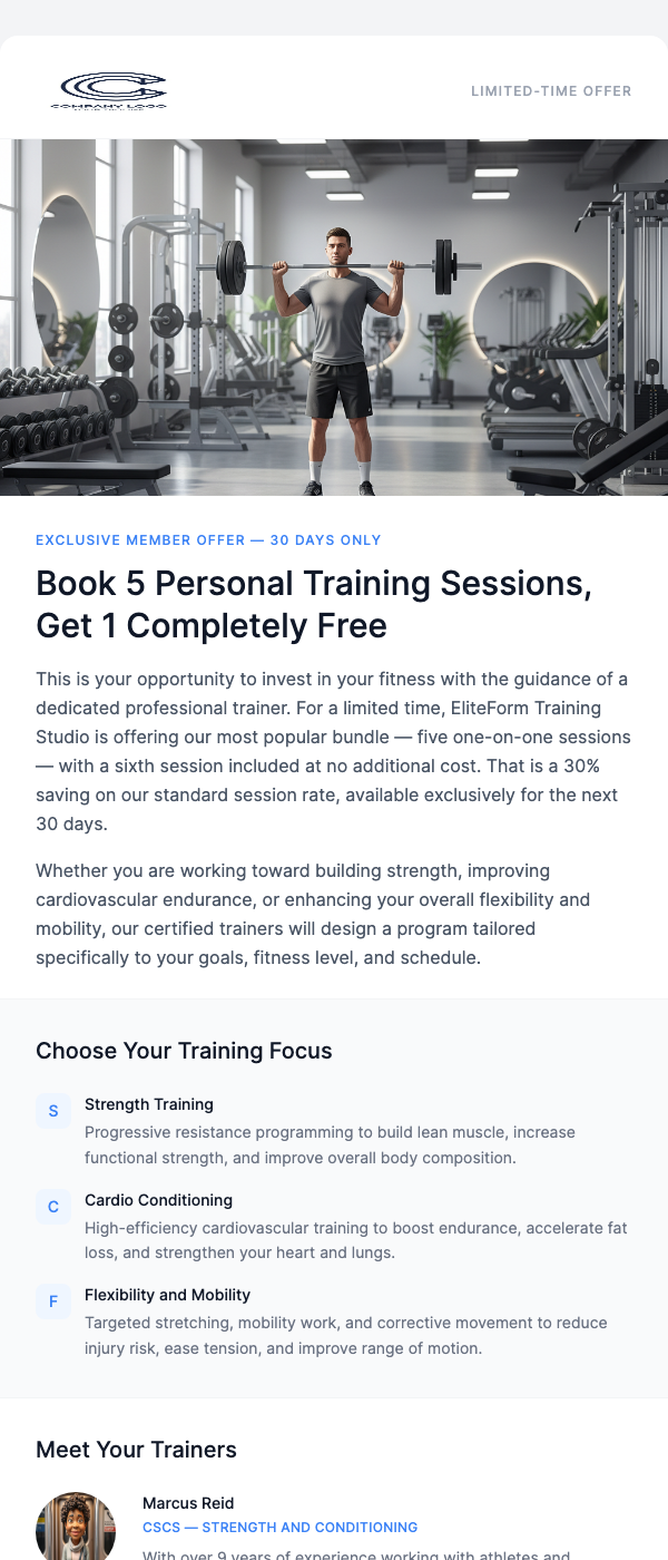 Trainer Session Sale – Book 5 Sessions, Get 1 Free