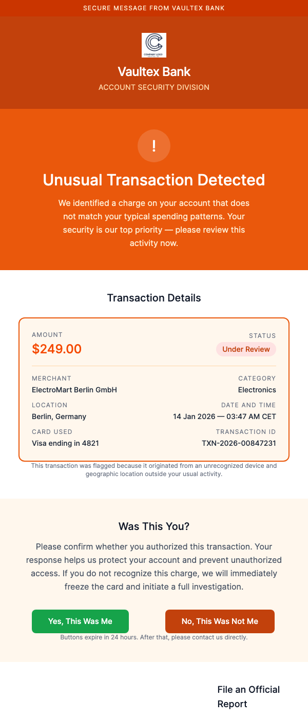 Transaction Alert – Unusual Activity Detected