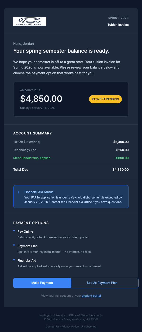 Tuition Invoice – Payment Due [Date]