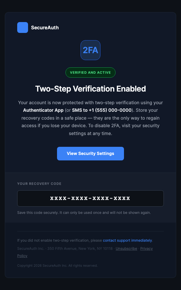 Two-Step Verification Enabled – Your Account Is Secure
