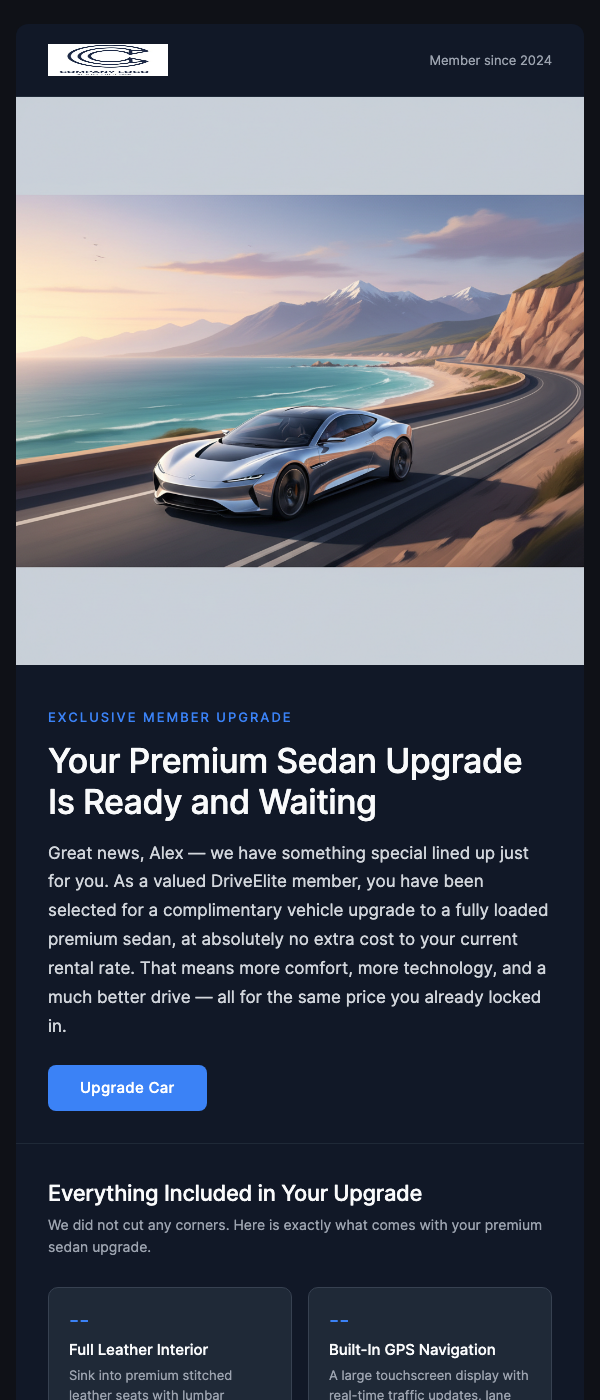 Upgrade Offer – Upgrade to Premium Vehicle