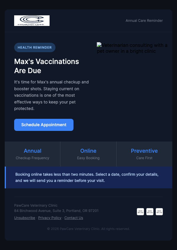 Vaccination Due – Schedule Annual Checkup