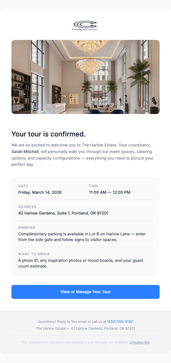 Venue Tour Confirmation – We'll See You Soon