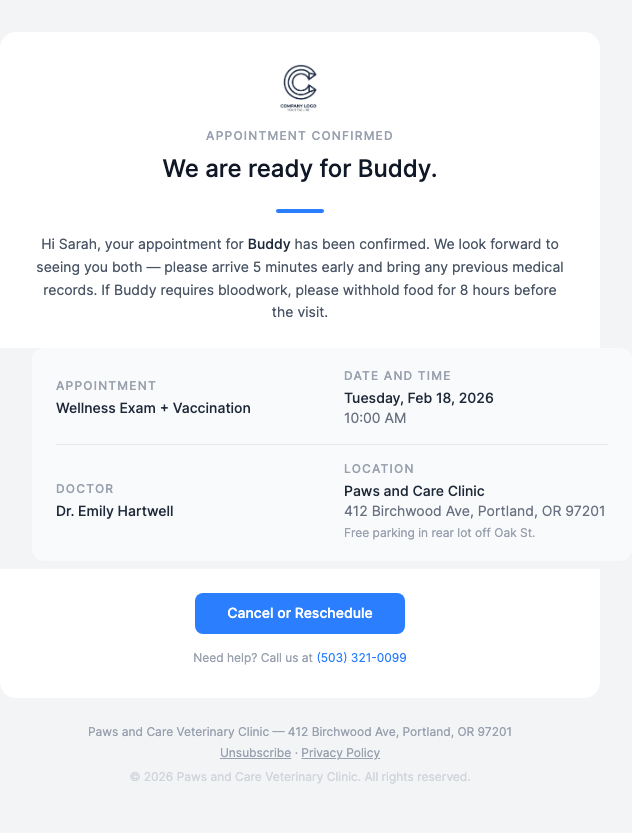 Vet Appointment Confirmation – See You Soon