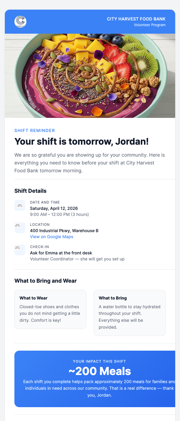 Volunteer Shift Reminder