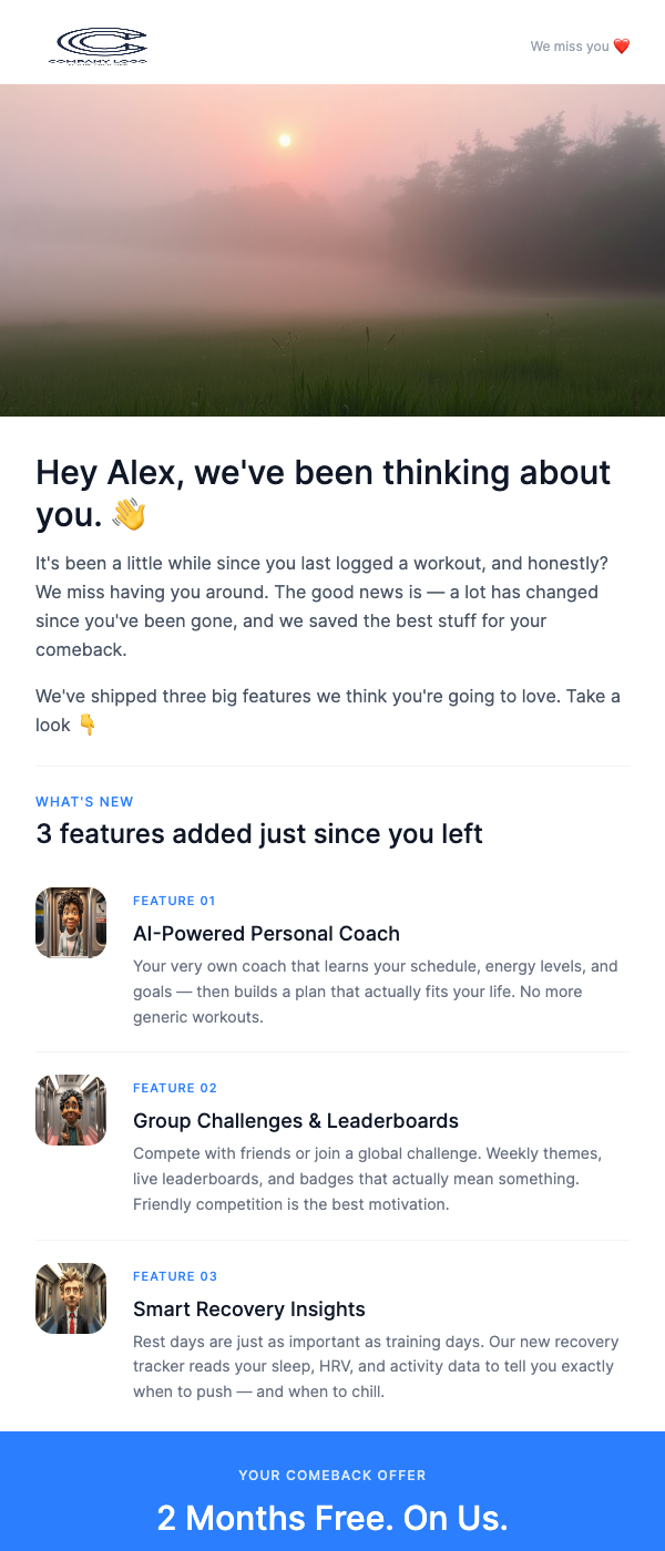 We Miss You – Win-Back Email