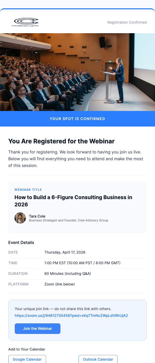 Webinar Registration Confirmation
