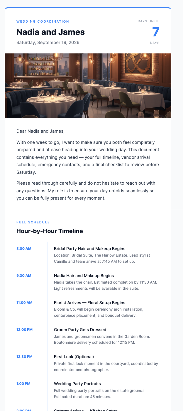Wedding Day Timeline – Final Reminder