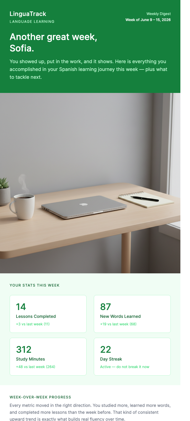 Weekly Language Learning Progress Report