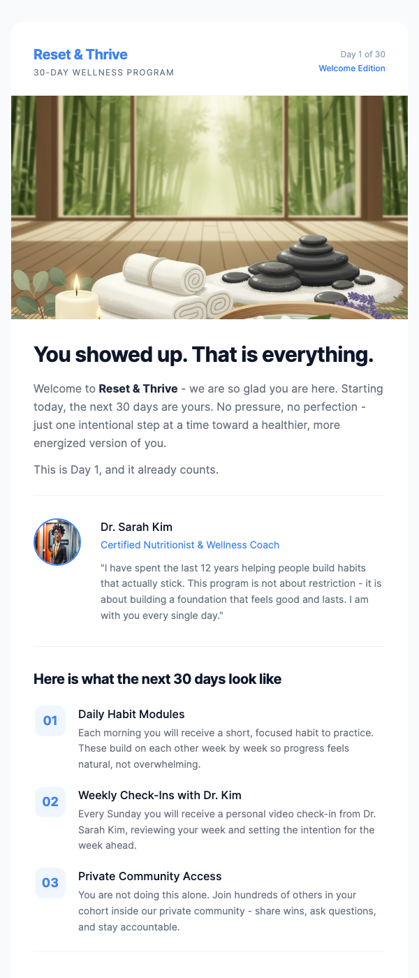 Wellness Program Welcome – Day 1