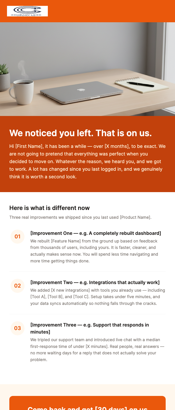 Win-Back Campaign – We've Improved Since You Left