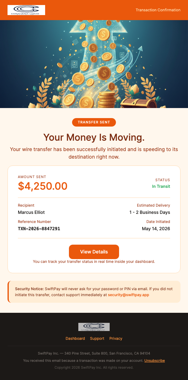 Wire Transfer Confirmation – Funds Sent