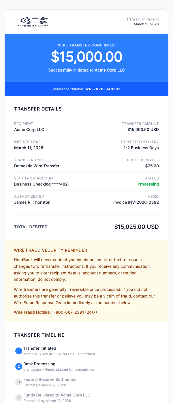 Wire Transfer Confirmation