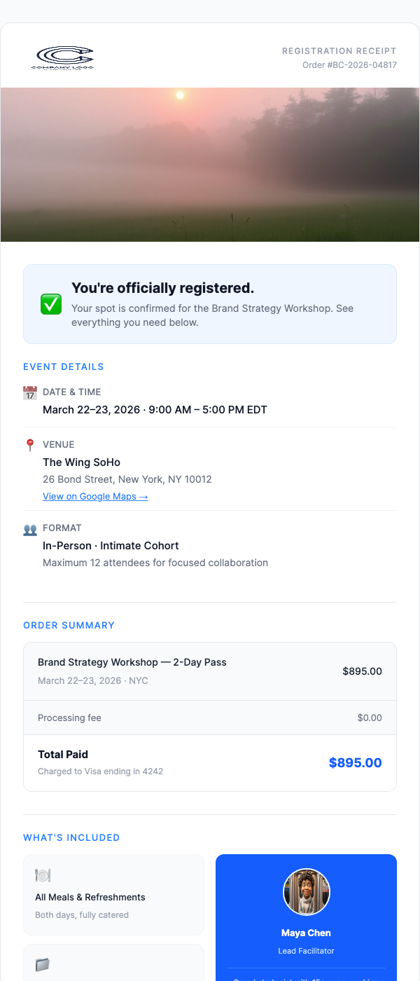 Workshop Registration Confirmation