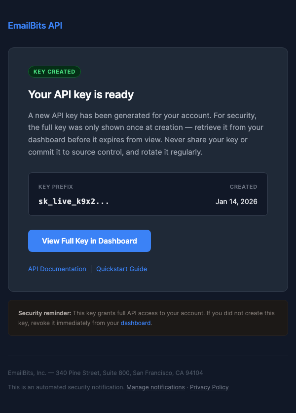 Your API Key Has Been Generated