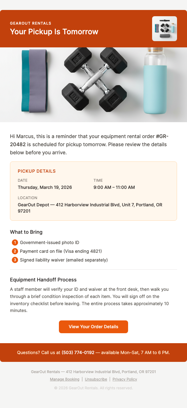 Your Equipment Pickup Is Tomorrow
