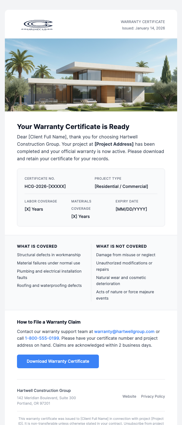 Your Home Warranty Certificate