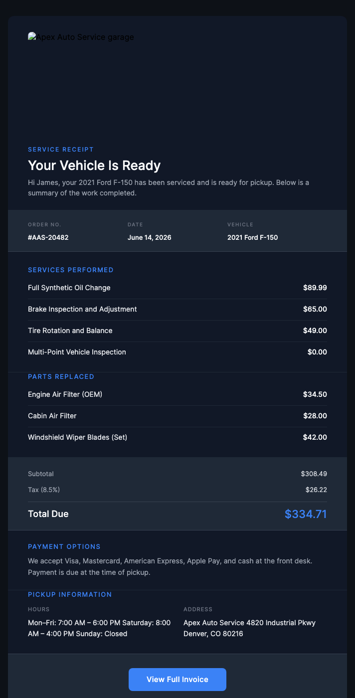 Your Vehicle Service Is Complete – Ready for Pickup