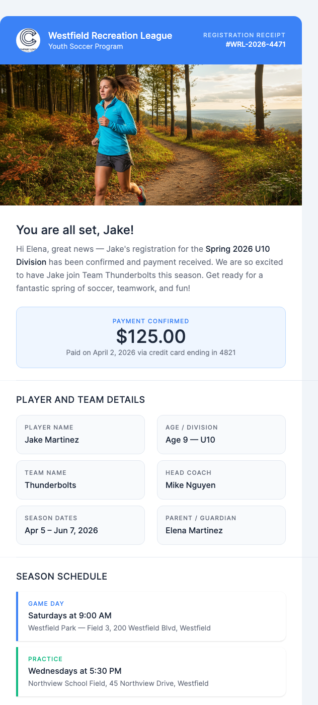 Youth Sports Registration Confirmed